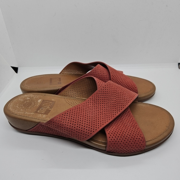 Fitflop Aix Slide Perforated cross sandals light red leather size 8 - Picture 1 of 10